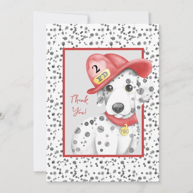 Carte De Remerciements Joyeux Anniversaire au Dalmatien Pompiers Mignon (Devant)