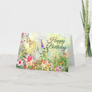 Carte De Remerciements Joyeux anniversaire Belle aquarelle Jardin Fleurs