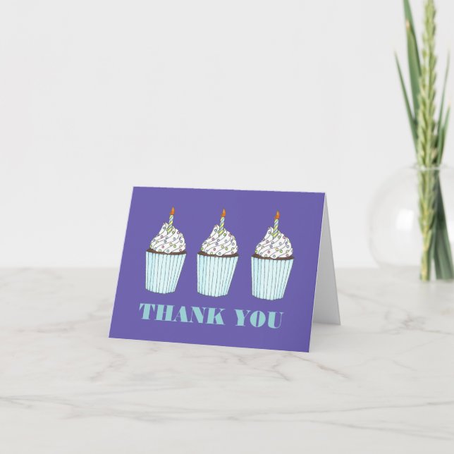 Carte De Remerciements Joyeux Anniversaire Bleu Cupcake Sprinkles Frostin (Devant)