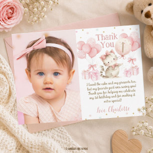 Carte De Remerciements Joyeux Anniversaire Chat Chaton Ballons Roses 1er 
