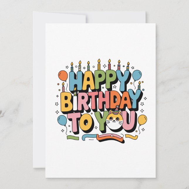 Carte De Remerciements Joyeux Anniversaire Chat Mignon (Devant)