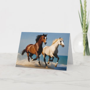 Carte De Remerciements Joyeux Anniversaire deux galop à cheval à la plage