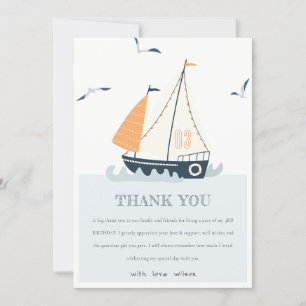 Carte De Remerciements Joyeux Anniversaire Enfant Pastel Bateau à Voile N