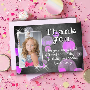Carte De Remerciements Joyeux Anniversaire Fille Tableau Noir Bulles Rose