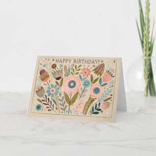 Carte De Remerciements Joyeux Anniversaire Gouache Gouache Folk Art Flora
