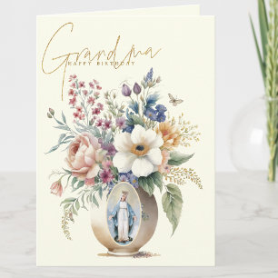 Carte De Remerciements Joyeux anniversaire grand-mère Fleurs Religieuses