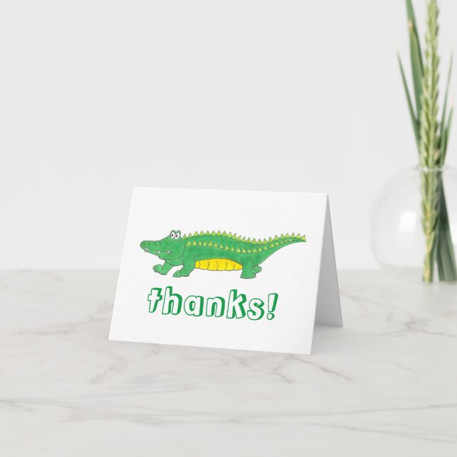 Carte De Remerciements Joyeux Anniversaire Jaune Alligator Vert Crocodile (Devant)