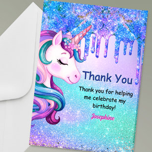 Carte De Remerciements Joyeux anniversaire licorne ombrée bleu violet mig