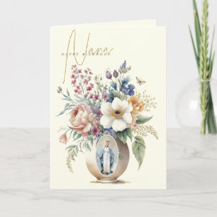 Carte De Remerciements Joyeux Anniversaire Nana Fleurs Vierge Marie