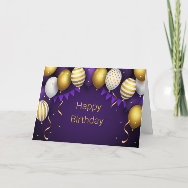 Carte De Remerciements Joyeux Anniversaire - Personnaliser Violet/Or (Devant)