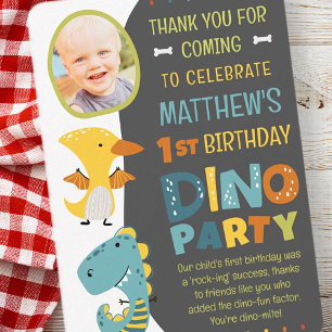 Carte De Remerciements Joyeux Anniversaire Photo de Fête d'Enfant de Dino