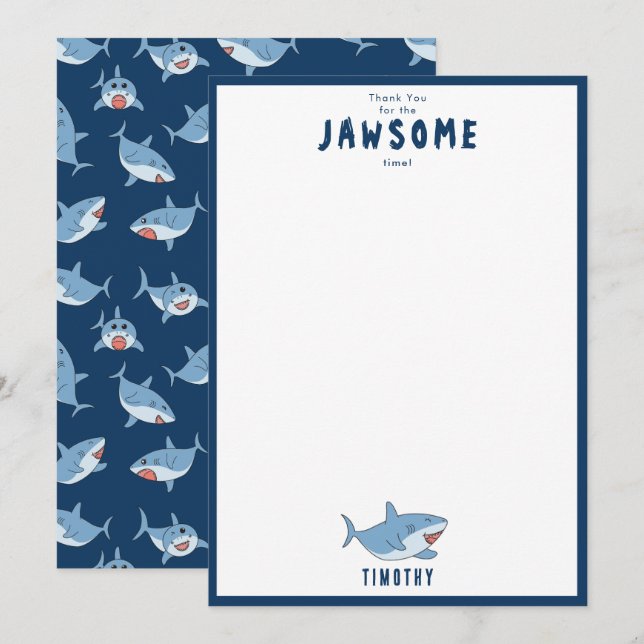 Carte De Remerciements Joyeux Anniversaire Requins Blancs Mignons Océan (Devant / Derrière)