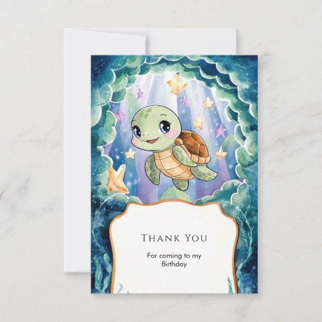 Carte De Remerciements Joyeux Anniversaire Tortue Enfant Aquarelle Mignon (Devant)