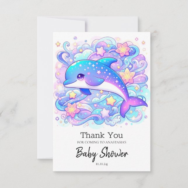 Carte De Remerciements Joyeux Baby shower Whimsical Dolphin (Devant)