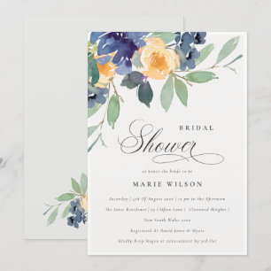 Carte De Remerciements Joyeux bleu bleu floral Fête des mariées Invitatio