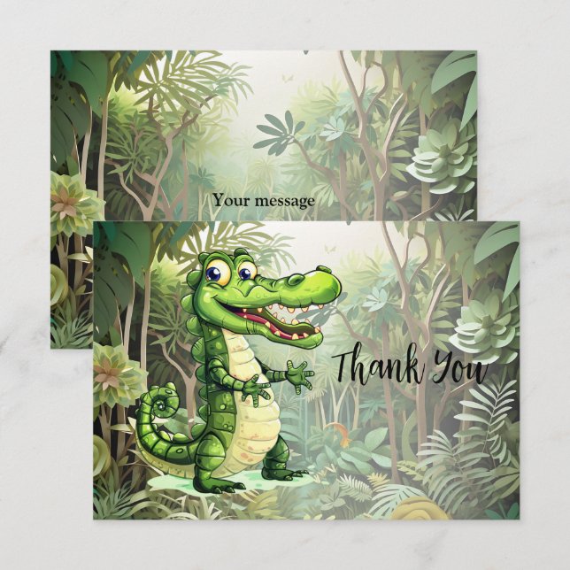 Carte De Remerciements Joyeux Crocodile sauvage arbres de la jungle belle (Devant / Derrière)