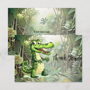 Carte De Remerciements Joyeux Crocodile sauvage arbres de la jungle belle