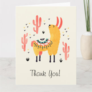Carte De Remerciements Joyeux lama avec cactus