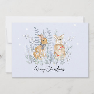Carte De Remerciements Joyeux lapins de Noël dans la neige