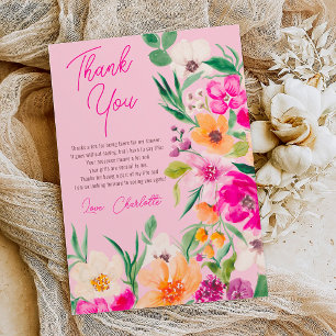 Carte De Remerciements Joyeux mariage avec des fleurs sauvages vives et a