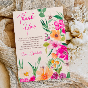 Carte De Remerciements Joyeux mariage avec des fleurs sauvages vives et a