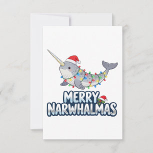 Carte De Remerciements Joyeux Narwhalmas portant un chapeau de Père Noël