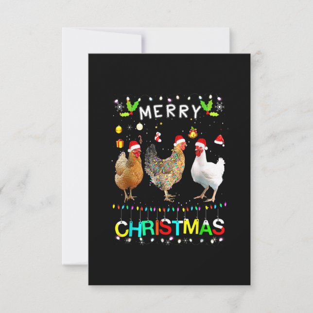 Carte De Remerciements Joyeux Noël Chicken Chemise Santa Hat Lumières Xma (Devant)