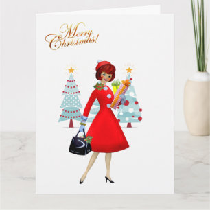 Carte De Remerciements Joyeux Noël Dame Vintage 1950
