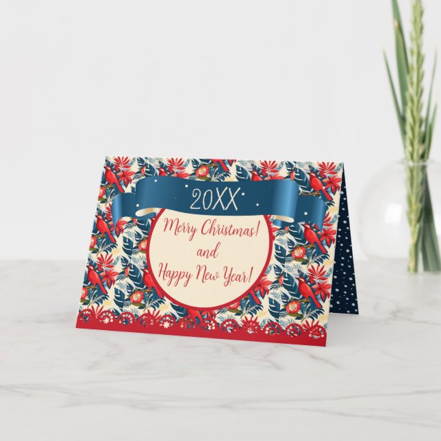 Carte De Remerciements Joyeux Noël et Bonne Année ! Oiseau bleu 2026 (Devant)