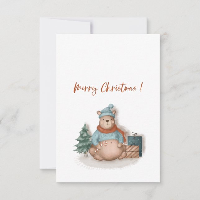 Carte De Remerciements Joyeux Noël et joyeux nouvel an ours mignon (Devant)