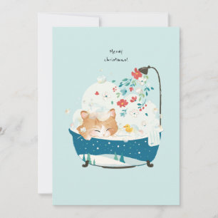 Carte De Remerciements Joyeux Noël, un bain moussant pour chat Kitty
