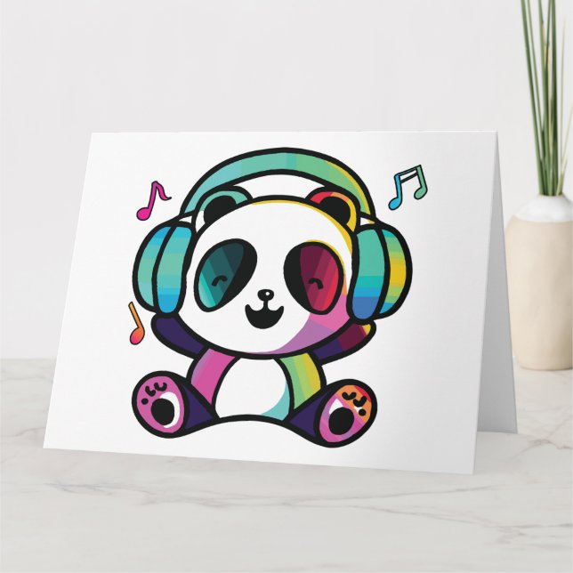Carte De Remerciements Joyeux Panda avec écouteurs écoutant de la musique (Devant)