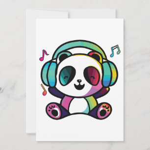 Carte De Remerciements Joyeux Panda avec écouteurs écoutant de la musique