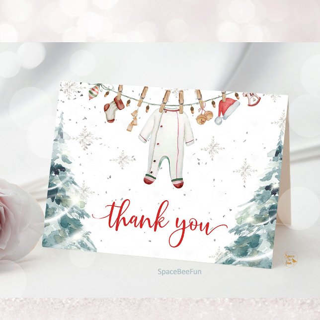 Carte De Remerciements Joyeux petit Baby shower (Merry Little Baby Shower, thank you card, holiday baby shower, Christmas baby shower, winter baby sh)