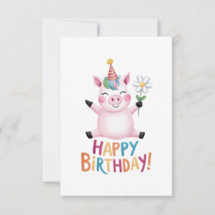 Carte De Remerciements Joyeux Piglet d'anniversaire avec marguerite