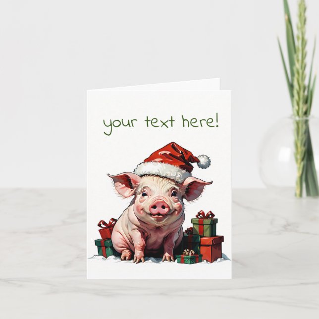Carte De Remerciements joyeux porc père Noël (Devant)