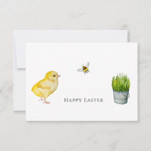 Carte De Remerciements Joyeux poussin de Pâques et fleurs de printemps