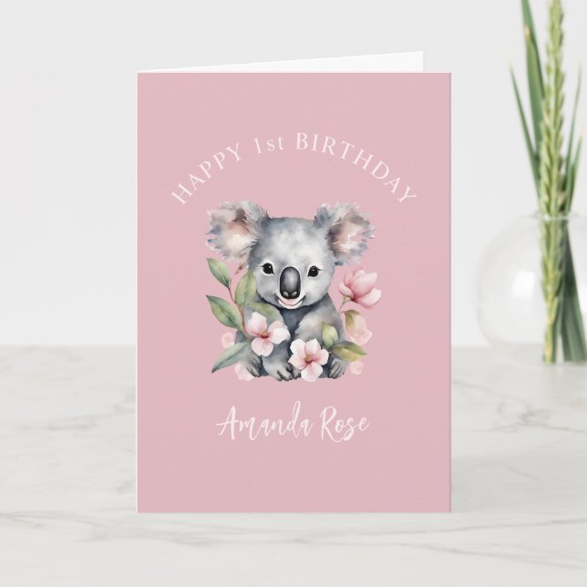 Carte De Remerciements Joyeux premier anniversaire Koala aquarelle  (Devant)