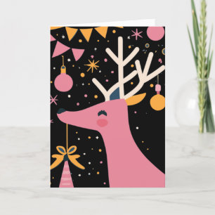 Carte De Remerciements Joyeux rennes roses de Noël illustration festive