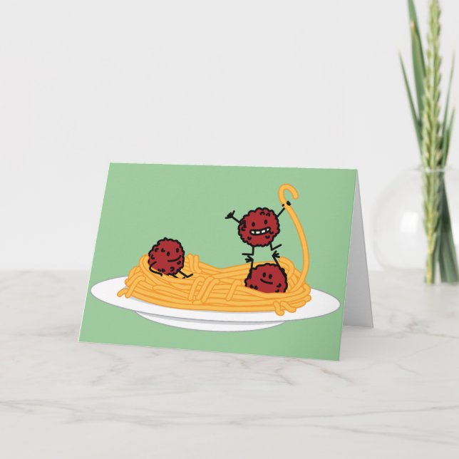 Carte De Remerciements Joyeux Spaghetti et boulettes de viande (Devant)