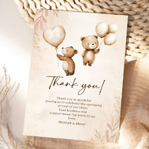 Carte De Remerciements Jumeaux Ballons Ourson Fête Prénatale