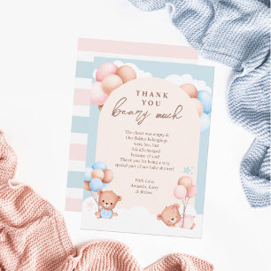 Carte De Remerciements Jumeaux Fille Garçon Ours en Peluche Baby Shower