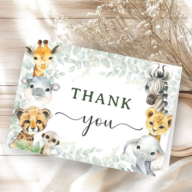 Carte De Remerciements Jungle Animals Safari Baby Shower Folded Thank (Créateur téléchargé)