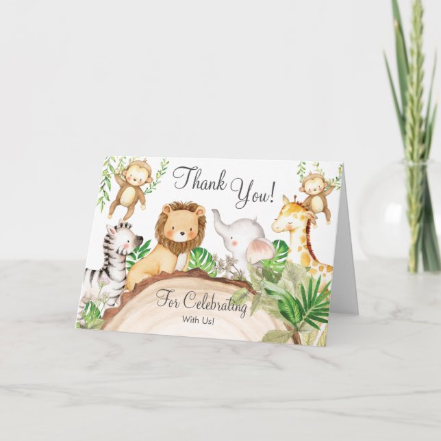 Carte De Remerciements Jungle Animaux Baby shower Verdure Safari Garçon (Devant)