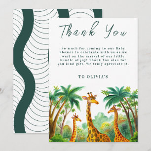 Carte De Remerciements Jungle Giraffe Cute Élégant Bonjour Baby shower