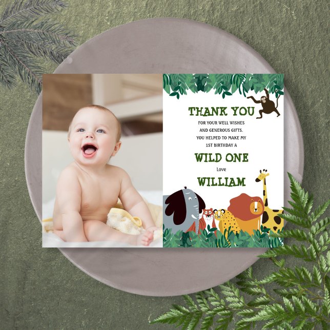 Carte De Remerciements Jungle Safari 1er anniversaire Wild One (Jungle Safari 1st Birthday Wild One Thank You Card)