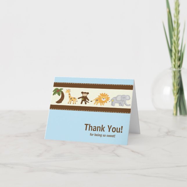 Carte De Remerciements Jungle Safari Animal Blue Boy Baby shower (Devant)