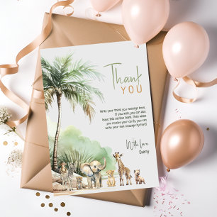 Carte De Remerciements Jungle Safari Animaux Anniversaire de enfant verti