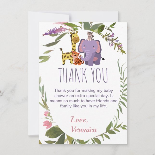 Carte De Remerciements Jungle Safari Animaux Aquarelle Baby shower (Devant)
