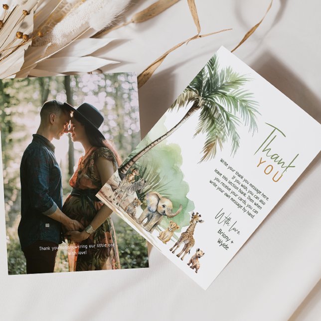 Carte De Remerciements Jungle Safari Animaux Baby shower vertical Photo (Créateur téléchargé)